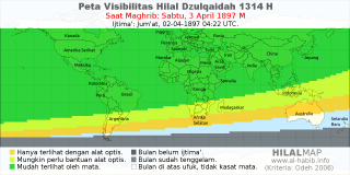 HilalMap: Peta Visibilitas Hilal Dzulqaidah 1314 H: rukyat tanggal 1897-4-3 M
