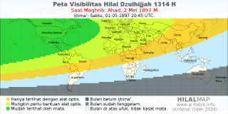 HilalMap: Peta Visibilitas Hilal Dzulhijjah 1314 H: rukyat tanggal 1897-5-2 M