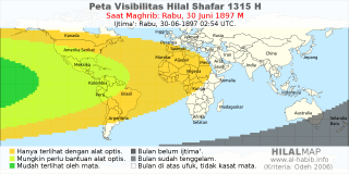 HilalMap: Peta Visibilitas Hilal Shafar 1315 H: rukyat tanggal 1897-6-30 M