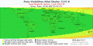 HilalMap: Peta Visibilitas Hilal Shafar 1315 H: rukyat tanggal 1897-7-1 M