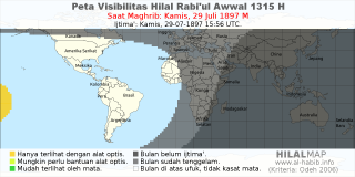 HilalMap: Peta Visibilitas Hilal Rabiul-Awwal 1315 H: rukyat tanggal 1897-7-29 M