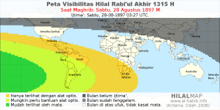 HilalMap: Peta Visibilitas Hilal Rabiul-Akhir 1315 H: rukyat tanggal 1897-8-28 M