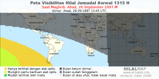 HilalMap: Peta Visibilitas Hilal Jumadal-Awwal 1315 H: rukyat tanggal 1897-9-26 M