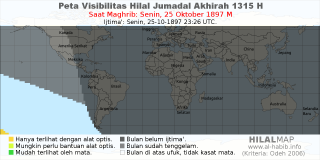 HilalMap: Peta Visibilitas Hilal Jumadal-Akhirah 1315 H: rukyat tanggal 1897-10-25 M