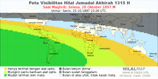 HilalMap: Peta Visibilitas Hilal Jumadal-Akhirah 1315 H: rukyat tanggal 1897-10-26 M