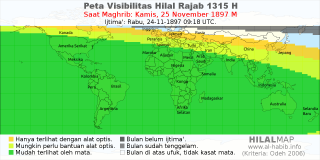 HilalMap: Peta Visibilitas Hilal Rajab 1315 H: rukyat tanggal 1897-11-25 M