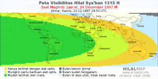HilalMap: Peta Visibilitas Hilal Syaban 1315 H: rukyat tanggal 1897-12-24 M