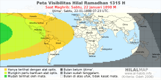 HilalMap: Peta Visibilitas Hilal Ramadhan 1315 H: rukyat tanggal 1898-1-22 M