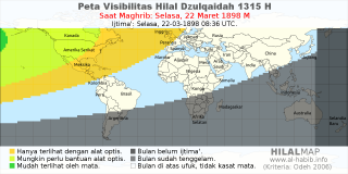HilalMap: Peta Visibilitas Hilal Dzulqaidah 1315 H: rukyat tanggal 1898-3-22 M