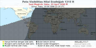 HilalMap: Peta Visibilitas Hilal Dzulhijjah 1315 H: rukyat tanggal 1898-4-20 M