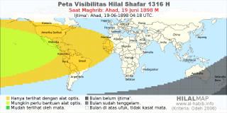 HilalMap: Peta Visibilitas Hilal Shafar 1316 H: rukyat tanggal 1898-6-19 M
