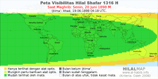HilalMap: Peta Visibilitas Hilal Shafar 1316 H: rukyat tanggal 1898-6-20 M