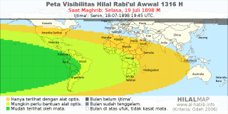 HilalMap: Peta Visibilitas Hilal Rabiul-Awwal 1316 H: rukyat tanggal 1898-7-19 M