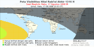 HilalMap: Peta Visibilitas Hilal Rabiul-Akhir 1316 H: rukyat tanggal 1898-8-17 M