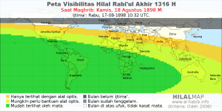 HilalMap: Peta Visibilitas Hilal Rabiul-Akhir 1316 H: rukyat tanggal 1898-8-18 M