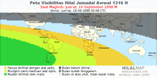 HilalMap: Peta Visibilitas Hilal Jumadal-Awwal 1316 H: rukyat tanggal 1898-9-16 M