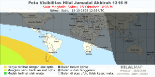 HilalMap: Peta Visibilitas Hilal Jumadal-Akhirah 1316 H: rukyat tanggal 1898-10-15 M