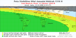 HilalMap: Peta Visibilitas Hilal Jumadal-Akhirah 1316 H: rukyat tanggal 1898-10-16 M
