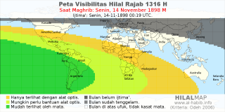 HilalMap: Peta Visibilitas Hilal Rajab 1316 H: rukyat tanggal 1898-11-14 M