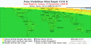 HilalMap: Peta Visibilitas Hilal Rajab 1316 H: rukyat tanggal 1898-11-15 M
