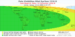 HilalMap: Peta Visibilitas Hilal Syaban 1316 H: rukyat tanggal 1898-12-14 M