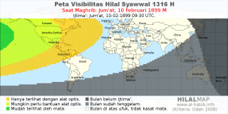 HilalMap: Peta Visibilitas Hilal Syawwal 1316 H: rukyat tanggal 1899-2-10 M