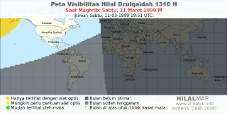 HilalMap: Peta Visibilitas Hilal Dzulqaidah 1316 H: rukyat tanggal 1899-3-11 M