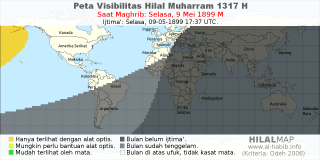 HilalMap: Peta Visibilitas Hilal Muharram 1317 H: rukyat tanggal 1899-5-9 M