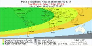 HilalMap: Peta Visibilitas Hilal Muharram 1317 H: rukyat tanggal 1899-5-10 M