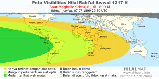 HilalMap: Peta Visibilitas Hilal Rabiul-Awwal 1317 H: rukyat tanggal 1899-7-8 M