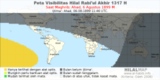 HilalMap: Peta Visibilitas Hilal Rabiul-Akhir 1317 H: rukyat tanggal 1899-8-6 M