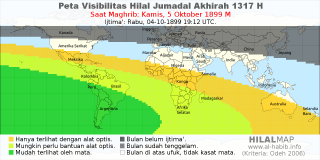 HilalMap: Peta Visibilitas Hilal Jumadal-Akhirah 1317 H: rukyat tanggal 1899-10-5 M