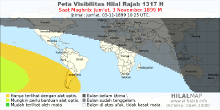 HilalMap: Peta Visibilitas Hilal Rajab 1317 H: rukyat tanggal 1899-11-3 M