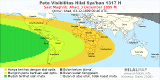 HilalMap: Peta Visibilitas Hilal Syaban 1317 H: rukyat tanggal 1899-12-3 M
