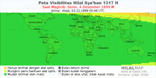 HilalMap: Peta Visibilitas Hilal Syaban 1317 H: rukyat tanggal 1899-12-4 M