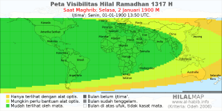 HilalMap: Peta Visibilitas Hilal Ramadhan 1317 H: rukyat tanggal 1900-1-2 M
