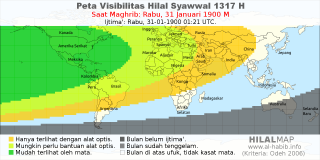 HilalMap: Peta Visibilitas Hilal Syawwal 1317 H: rukyat tanggal 1900-1-31 M