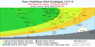 HilalMap: Peta Visibilitas Hilal Dzulhijjah 1317 H: rukyat tanggal 1900-3-31 M