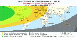 HilalMap: Peta Visibilitas Hilal Muharram 1318 H: rukyat tanggal 1900-4-29 M