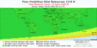 HilalMap: Peta Visibilitas Hilal Muharram 1318 H: rukyat tanggal 1900-4-30 M