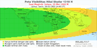 HilalMap: Peta Visibilitas Hilal Shafar 1318 H: rukyat tanggal 1900-5-29 M
