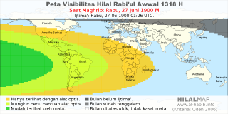 HilalMap: Peta Visibilitas Hilal Rabiul-Awwal 1318 H: rukyat tanggal 1900-6-27 M