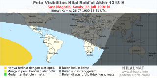 HilalMap: Peta Visibilitas Hilal Rabiul-Akhir 1318 H: rukyat tanggal 1900-7-26 M
