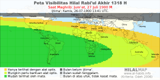 HilalMap: Peta Visibilitas Hilal Rabiul-Akhir 1318 H: rukyat tanggal 1900-7-27 M