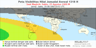 HilalMap: Peta Visibilitas Hilal Jumadal-Awwal 1318 H: rukyat tanggal 1900-8-25 M