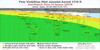 HilalMap: Peta Visibilitas Hilal Jumadal-Awwal 1318 H: rukyat tanggal 1900-8-26 M