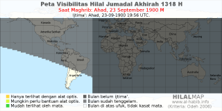 HilalMap: Peta Visibilitas Hilal Jumadal-Akhirah 1318 H: rukyat tanggal 1900-9-23 M