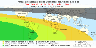 HilalMap: Peta Visibilitas Hilal Jumadal-Akhirah 1318 H: rukyat tanggal 1900-9-24 M