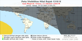 HilalMap: Peta Visibilitas Hilal Rajab 1318 H: rukyat tanggal 1900-10-23 M