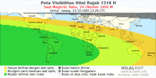 HilalMap: Peta Visibilitas Hilal Rajab 1318 H: rukyat tanggal 1900-10-24 M